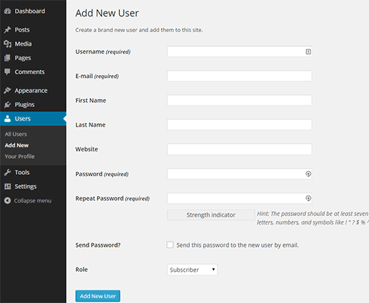 Add New User in WordPress